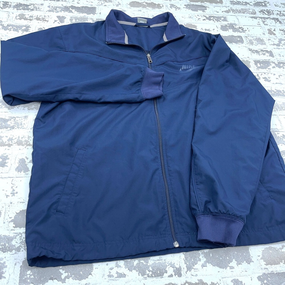 Vintage Nike Jacket Men XXL 2XL Blue Windbreaker Track Suit Navy Y2K Warm Up - Picture 4 of 10
